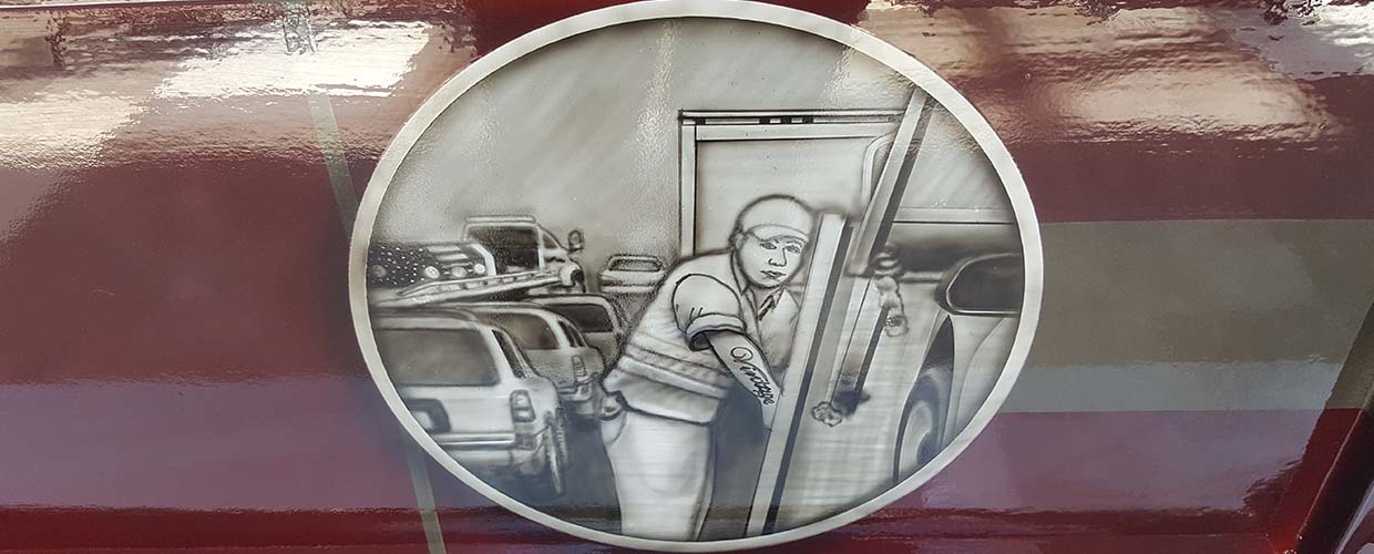 Rendering of Tow Truck Driver on Spirit Ride Casket