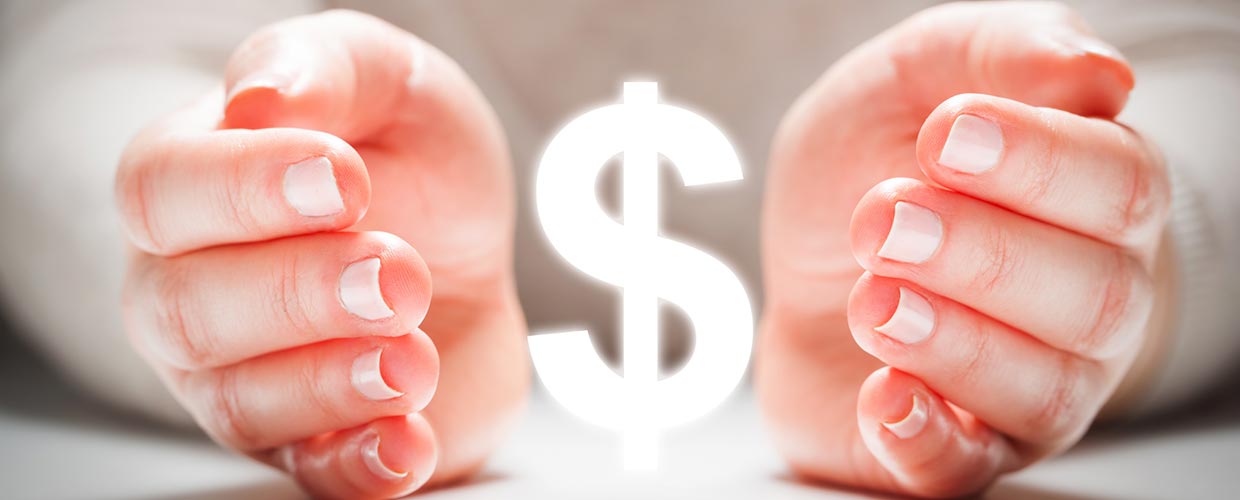 Dollar sign between protective hands